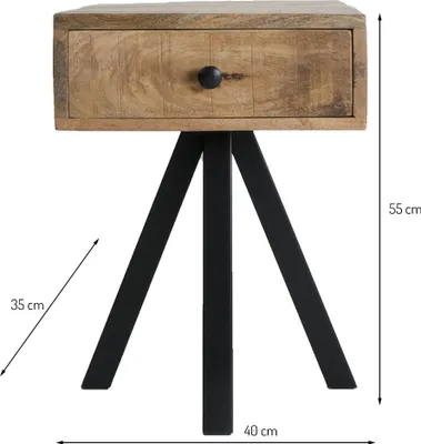 Produktbild von Nachttisch Beistelltisch Felcia aus Mangoholz und Metall 40x35x55 cm mit 1 Schublade