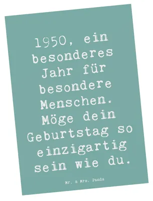 Produktbild von Mr. & Mrs. Panda Grußkarte Spruch 1950 Geburtstag - Meeresbrise - Geschenk, Jahrgang, Kunstkarten, Alter, Happy Birthday, Erinnerungen, Postkarte, Postkarten