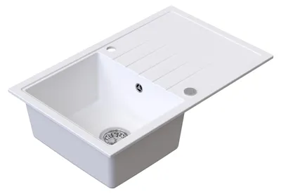 Produktbild von HOMEVELLO Spülbecken AXION Einbecken Granitspüle 79x50x20,5cm Weiß, Hochwertige Küchenspüle mit Siphon, Abtropffläche, Pflegeleicht, Kratzfest, Moderne Design, Perfekt für jede Küche