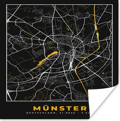 Produktbild von MuchoWow® Poster Münster - Stadtplan - Karte - Deutschland - Gold 50x50 cm - Wohnzimmerdekoration