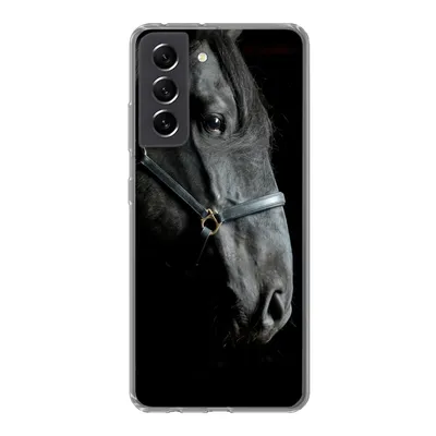Produktbild von MuchoWow® Handyhülle Schutzhülle Hülle für Samsung Galaxy S21 FE Pferd - Schwarz - Halfter Silikon Softcase Handy Hülle - Mobiltelefonhülle