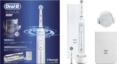 Produktbild von Oral-B Genius 80325209 Elektrická zubná kefka pre dospelých Rotačná zubná kefka biela Oral-B Farba výrobku: Biela, Napájanie: Batéria, Použitie: Typ batérie: vstavaná batéria, Typ zubnej kefky: pre dospelých: Počet režimov čistenia zubov: 6, Režimy zubnej kefky: Starostlivosť o ďasná, Citlivá, Bielenie, Podpora mobilnej aplikácie: Počet priložených hlavíc: 2 ks, Nastaviteľná rýchlosť: Áno, Počet priložených zubných kefiek: 1 ks
