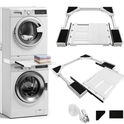 Produktbild von Verbindungsrahmen Waschmaschine Trockner Universal mit Ablage aus Kunststoff & Edelstahl