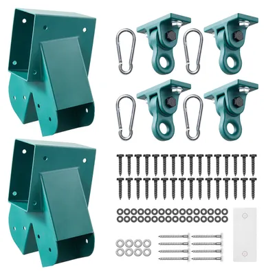 Immagine prodotto di VEVOR Set di 6 supporti per altalena, kit di fissaggio per altalena comprensivo di 2 giunti a forma di A per travi da 94x144 mm e gambe da 94x94 mm, 4 ganci per altalena da 567 kg e materiale di fissaggio per altalena da esterno, verde