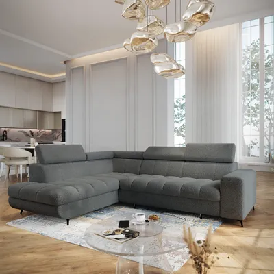 Produktbild von Masseno Ecksofa MORIVA Q L-S mit Schlaffunktion L-Form, Sofa mit Bettkasten, Wohnzimmersofa, Couch, Soffa, Bettsofa, Couchgarnitur- Grau, QUELLE 92
