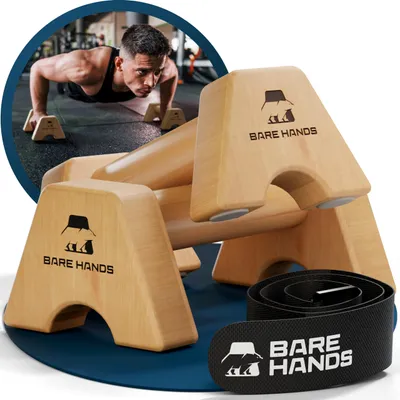 Immagine prodotto di Maniglie in legno per flessioni, ideali per esercizi a corpo libero e allenamento della forza