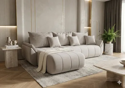 Image de Canapé d’angle SYDNEY gauche beige clair maille Wind 5 - fonction couchage, coffre de rangement pour la literie
