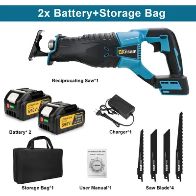 Immagine prodotto di Troncatrice a motore elettrico - Seghetto alternativo a batteria - Motore da 3000 W - 10000 corse al minuto - Sistema di batterie da 18V compatibile - Con 2 batterie - Ideale per il taglio del legno