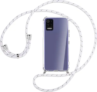 Produktbild von Handykette Backcover-Schutzhülle mit Band (Metall silberfarben) für LG K52 / K62 / Q52 - weiß/grau