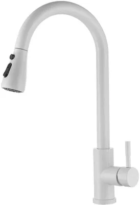 Immagine prodotto di Miscelatore da cucina Unyqoos® in acciaio inossidabile 304, con doccetta estraibile (fino a 45 cm), girevole a 360°, con 3 tipi di getto, senza piombo, attacco G38