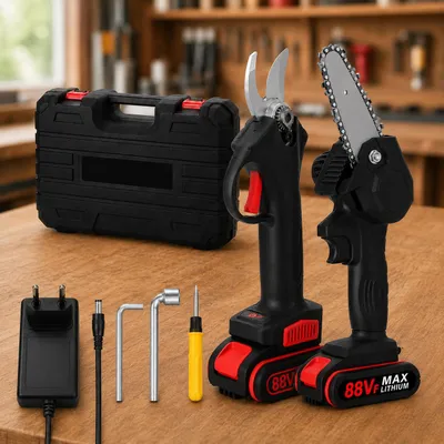 Produktbild von 21V 4 Zoll Elektro-Kettensäge und 25mm Akku Astschere Cordless Gartenschere Set Akku-Kettensäge Mini-Kettensäge Elektro Astschere, Gartenwerkzeug-Set