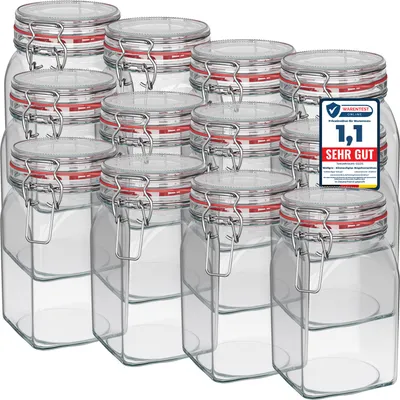 Produktbild von WELLGRO Einmachgläser mit Bügelverschluss eckig 1150ml - Glas