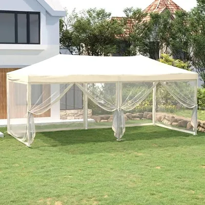 Produktbild von Partyzelt Faltbar mit Seitenwänden Gartenpavillon Faltpavillon Wasserdicht Pavillon Camping Partyzelt Creme 3x6 m