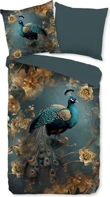 Produktbild von Duvet cover Pure 135x200 + 1* 80x80 cm - peacock with golden flowers