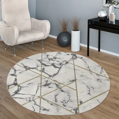 Immagine prodotto di Tappeti da soggiorno Grigio Oro Morbido Effetto marmo Pelo corto con vari disegni Dimensioni 200 cm Rotondo