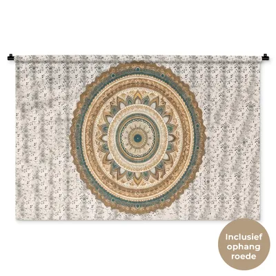 Obrázek produktu pro MuchoWow® Tapiserie na zeď Květiny - Mandala - Vintage - Hnědá - Hippie 150x100 Tapiserie dekorace Závěsný šátek na zeď