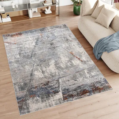 Produktbild von Teppich Wohnzimmer Schlafzimmer Kurzflor Modern Meliert Vintage Design Grau Creme  120 x 170 cm