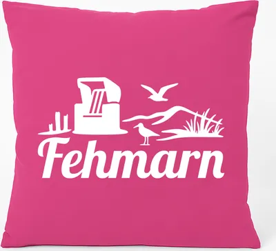 Produktbild von Huuraa Kissen Fehmarn Strandmotiv 40x40cm mit Füllung Fuchsia Baumwolle Dekokissen Geschenkidee