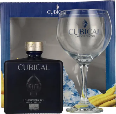 Image de Cubical Ultra Premium London Dry Gin 45% Vol. 0,7l en boîte cadeau avec Verre