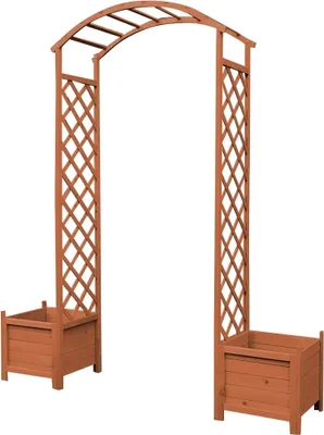 Produktbild von Mucola Spalier mit Pflanzkasten Rankgitter Rosenbogen Rankhilfe Blumenkübel Rosensäule Torbogen Holz Pergola Rankgestell - Braun