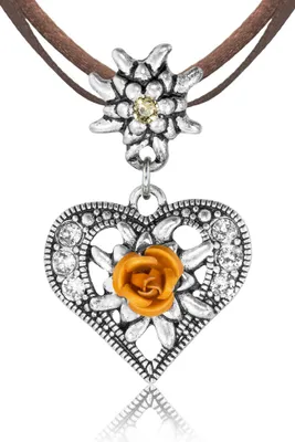 Produktbild von Herz Trachten Halskette mit Rose und Edelweiß | Braun