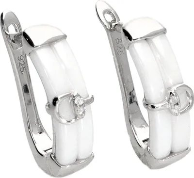 Produktbild von Klappcreolen echt Silber 925 rhodiniert mit weißer Keramik und Zirkonia