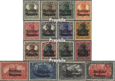Produktbild von Briefmarken Bayern 1919 Mi 136-151 (kompl.Ausg.) mit Falz Germania mit Aufdruck