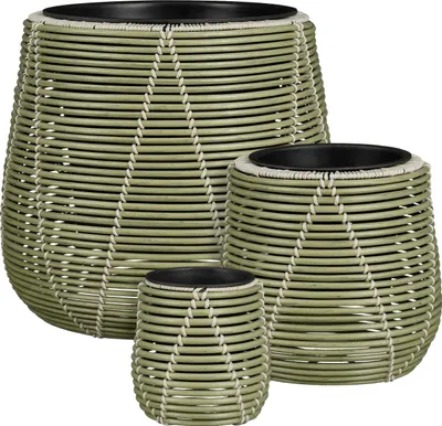 Produktbild von Mica Decorations Cancun Blumentopf – Set von 3 – Pflanzentopf für Blumen und Zimmerpflanzen – Für den Außenbereich – Recycelter Kunststoff – Hellgrün