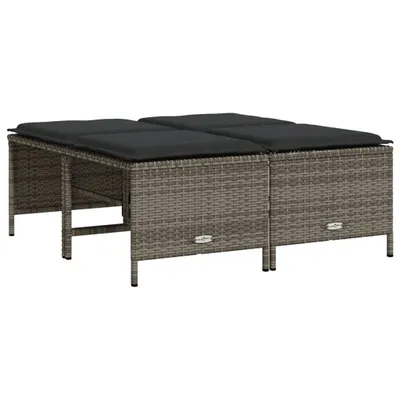 Image de vidaXL Tabouret de jardin avec coussins 4 pcs. Gris Poly Rattan