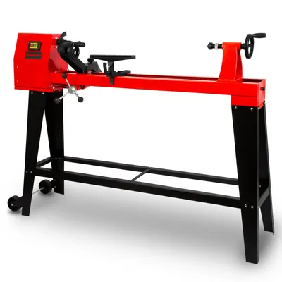 Immagine prodotto di Tornio EBERTH da 550 W per legno con base robusta – apertura tra le punte 1000 mm, diametro di tornitura 350 mm, trasmissione a cinghia a 4 velocità
