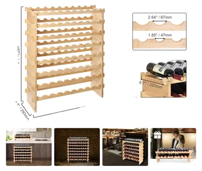 Immagine prodotto di Scaffale per bottiglie, realizzato in bambù, design impilabile, capacità per 72 bottiglie