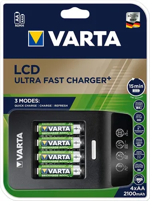 Immagine prodotto di Varta LCD Ultra Fast Charger+ incl. 4 batterie 2100 mAh AA + 12V