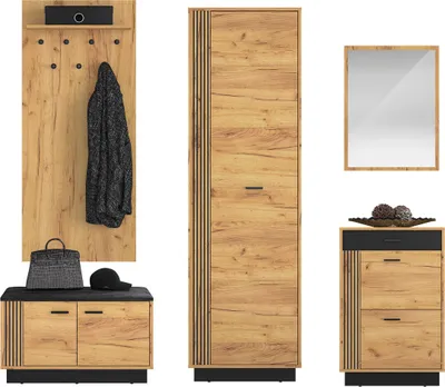 Produktbild von Garderobe Vasco Flurgarderobe Ausführung wählbar Gold Craft Eiche schwarz,5-teiliges Set