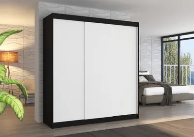 Obrázek produktu pro Šatní skříň s policemi 200 cm GAKRIA - černá / bílá