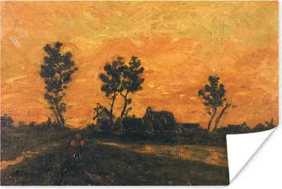 Produktbild von MuchoWow® Poster Landschaft bei Sonnenuntergang - Vincent van Gogh 90x60 cm - Schlafzimmer