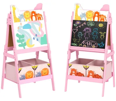 Produktbild von 2 in 1 Kindermalstaffelei mit Whiteboard, Rosa, für Kinderzimmer