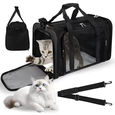 Image de Sac de transport pour animaux de compagnie - Portable - Respirant - Fenêtres en filet - Pour chats, lapins et chiots - Jusqu'à 6,8 kg