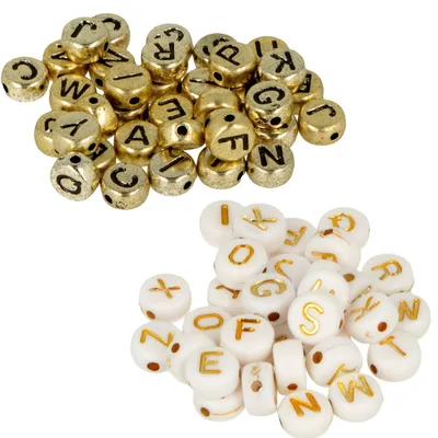 Produktbild von Set aus weißen und goldenen Alphabet-Perlen