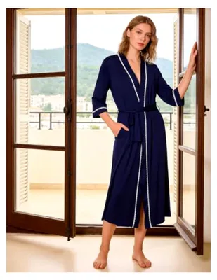 Produktbild von Langer Bademantel für Damen mit Spitze | Leichter Kimono-Morgenmantel für entspannte Stunden