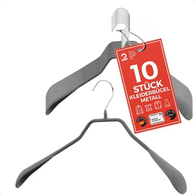 Produktbild von MAWA Metallbügel, 10er-Set, 42 cm, Steingrau, edel & funktional für Blazer & Mantel