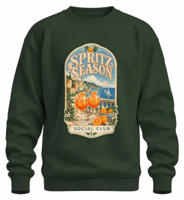Imagen del producto de Spritz Season Social Club: Vacaciones italianas, aperitivo, sudadera con cuello redondo, color verde botella, talla S