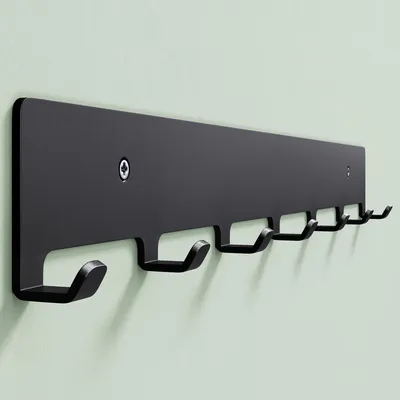 Produktbild von Mai & Mai Kleiderhaken Garderobenhaken zum Bohren oder Kleben, Wandhaken mit 7 Haken, Garderobenleiste Wandgarderobe 50cm Schwarz Stalo-17