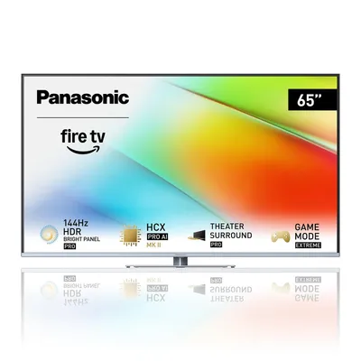 A Panasonic LED TV is shown from the front on a white background, with a reflection below.