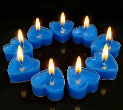Herzkerzen-Set, 9 Stück, blau, geruchsfrei, 11x11x2 cm