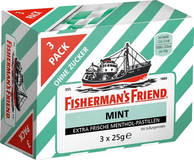 Obrázek produktu pro Fishermans Friend Mentolové pastilky bez cukru 3 sáčky 75g