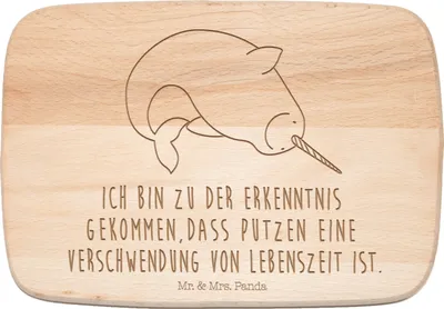 Produktbild von Mr. & Mrs. Panda Frühstücksbrettchen Narwal - Transparent - Geschenk, Aufräumen, brotzeitbrettchen, Putzen, Hausfrau, Kinderzimmer, brotbrett, Holzbrett, schneidbrett
