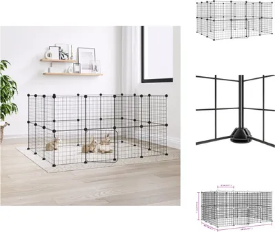 Image de vidaXL Cage pour animaux domestiques 28 pièces avec porte Noir 35x35 cm Acier - Habitats & Enclos pour petits animaux