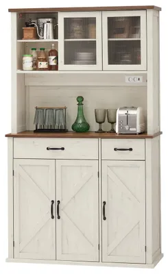 Image de Buffet-armoire de cuisine avec éclairage | Blanc vintage | 80,5 x 39,5 x 180,6 cm