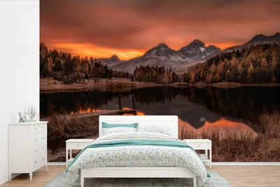 Produktbild von MuchoWow® Fototapete für Wohnzimmer oder Schlafzimmer Wandtapete Vinyl Motivtapete Spiegelglatter See in der Schweiz - 600x400 cm - Vinyltapeten