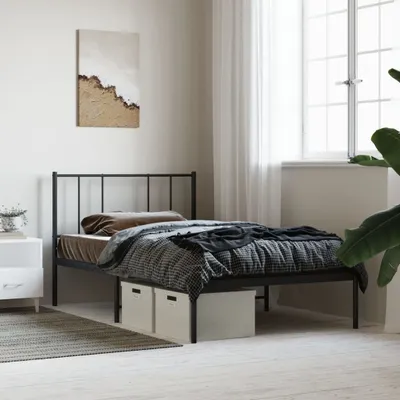 Produktbild von The Living Store Bettgestell mit Kopfteil Metall Schwarz 100x190 cm